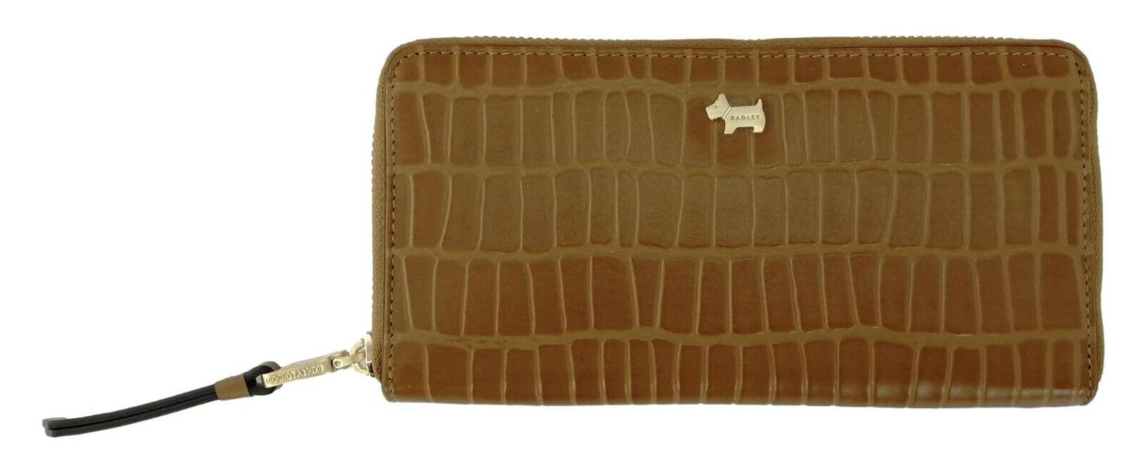 Radley of London Fortune Street Faux Croc Leather Zip Around Purse Wallet in Mid Tan, Dark Blue, L