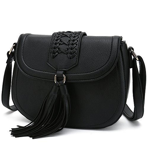 Saddle Bag With Tassel Crossbody Purses For Women Small Ladies Designer Handbag (Black)