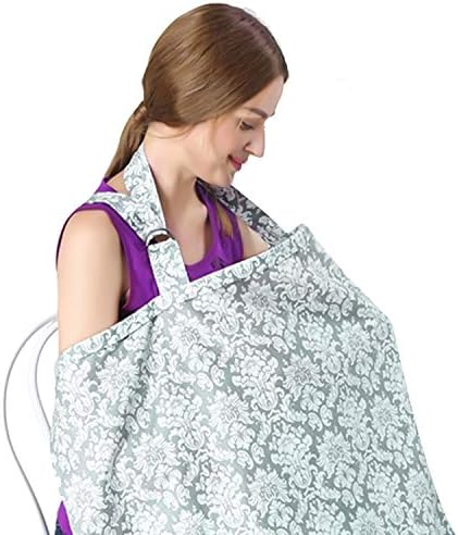 Cok Nursing Cover, Baby Breastfeeding Covers, Soft 100% Cotton Cover Design with Sewn in Burp Cloth for Breastfeeding Babies, Wide Privacy Hider for Moms (Light Gray)…