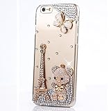 iPod Touch (6th Generation) Case, Sense-TE Luxurious Crystal 3D Handmade Sparkle Glitter Diamond Rhinestone Clear Cover with Retro Bowknot Anti Dust Plug - Eiffel Tower Butterfly Bear