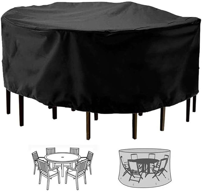 lINOC Funda Muebles Exterior Impermeable Redonda Negro Funda Muebles