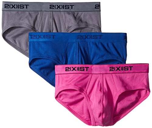 2(x)ist mens Essential Cotton 3 Pack No-Show Brief, Lead/Rose Violet/Blue Chair, Small