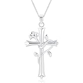 ACECHA Cross Necklace for Women | Silver Faith Birthstone Cross Pendant with Birth Flower Jewelry Gifts for Teen Wife Women for Birthday Anniversary