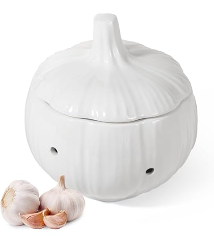 Ceramic Garlic Keeper | Odorless, Moisture-Proof, Airy Vent Design Container for Kitchen from Storage Bottles & Jars - price 14.26