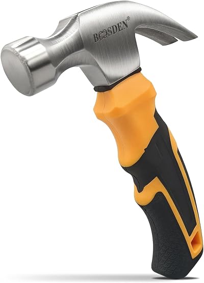 BOOSDEN 8oz Claw Hammer with Rubber Handle – Tiny Stubby Hammer for DIY