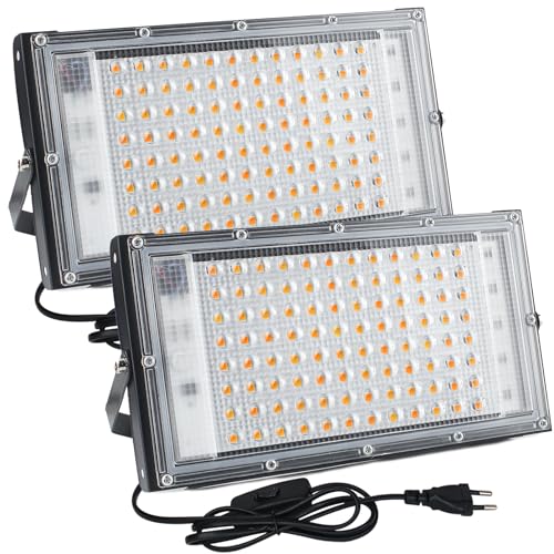 CREATESTAR 100 W LED Outdoor Floodlight, 2 Piece Outdoor LED Spotlight, 10000LM Super Bright 3000K Warm White, IP65 Waterproof Security Lighting for Yard, Garden, Garage