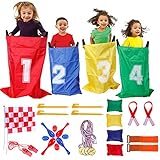Faburo Potato Sack Race Bags Set, 32pcs Children's Birthday Party Game Set Outdoor Games Set, Potato Sack Race Bags, Three-legged Race Bands, Egg and Spoon Race Game, Bean Bag Toss Game for Kids Party Family Fun