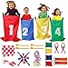 Faburo Potato Sack Race Bags Set, 32pcs Children's Birthday Party Game Set Outdoor Games Set, Potato Sack Race Bags, Three-legged Race Bands, Egg and Spoon Race Game, Bean Bag Toss Game for Kids Party Family Fun
