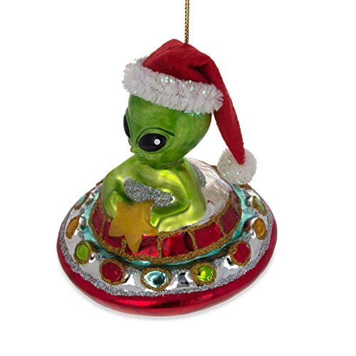 Santa Alien UFO Glass Christmas Ornament - Image 3