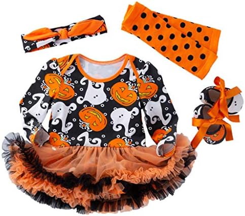 Moneycom❤ Baby Girls' Halloween Pumpkin Romper Dress Headband Shoes Stocking Set Halloween Party Retro Patchwork Fairy Tale Vintage Black