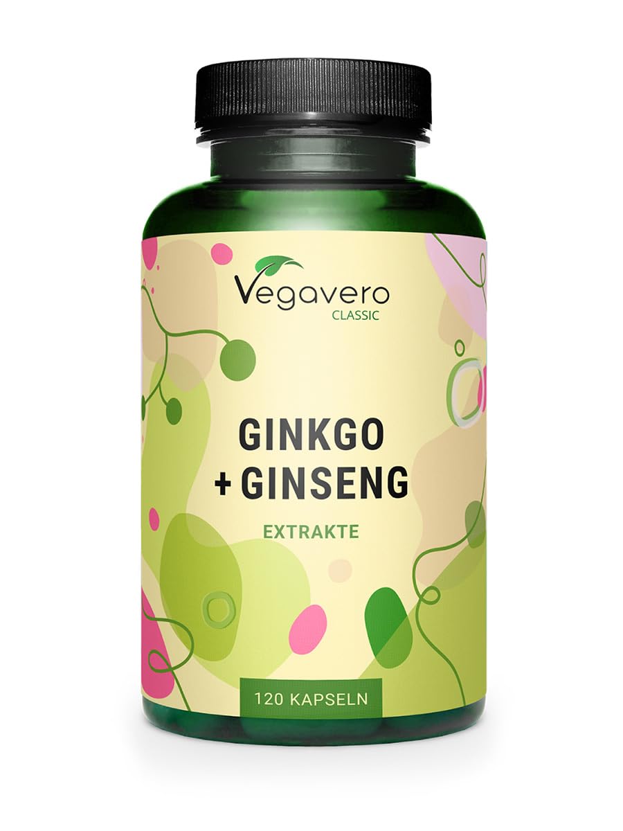 Vegavero Ginkgo Biloba 12000 mg & Panax Ginseng 2000 mg | High Strength Extracts | NO Additives, Lab-Tested | 120 Capsules (4 Month Supply) | Vegan