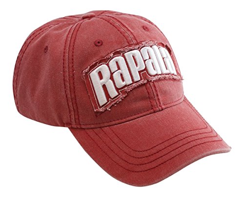 Rapala-White-Applique-Logo-Distressed-Red-Washed-Cap-Officially-Licensed