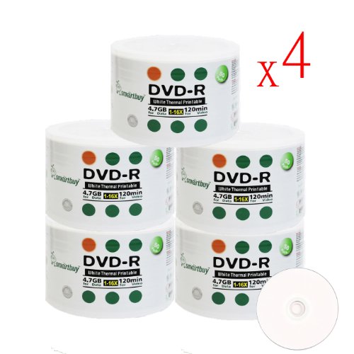 Smart Buy 1000 Pack DVD-R 4.7gb 16x Thermal Printable White Blank Data Video Record Disc, 1000 Disc 1000pk