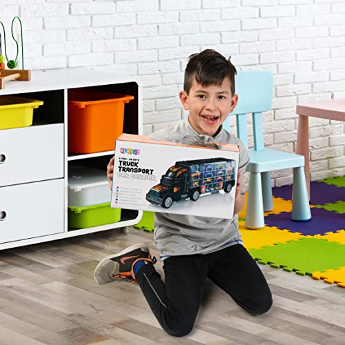 Play22 Semi Truck Toys for Boys Ages 3-5 - 17 in 1 Kids Toys Truck Transport Car Carrier with 6 Cars, 11 Accessories, Birthday Gifts Toys for 3 Year Old Boys, Toddler Boy Toys