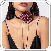 Bethynas Vintage Flower Choker Necklace Gothic Large Rose Neck Chain Long Wrap Leather Collar Tie Floral Women Neck Accessories Bridal Party Jewelry for Women