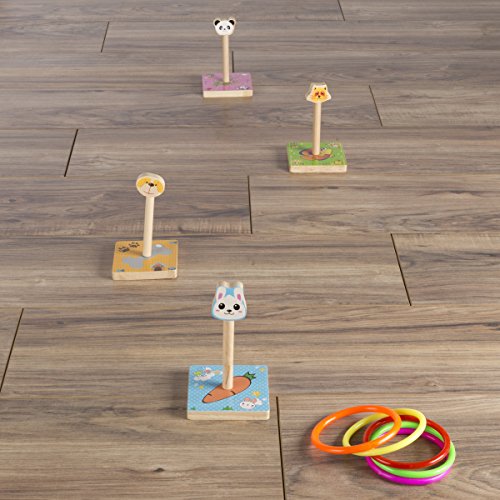 Hey!Play! Kids Zoo Animal Ring Toss Game Set-Indoor Outdoor Old-Fashioned Horseshoe Toy-Fun Preschool Age Learning Activity for Boys and Girls