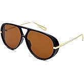NULOOQ Trendy Oversized Aviator Sunglasses for Women Men Retro Big Large Shield Shades