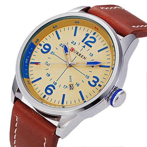 Mens Fashion Sports Wrist Watch Stylish Quartz Analog Watch Men s Brown Leather Strap Watches