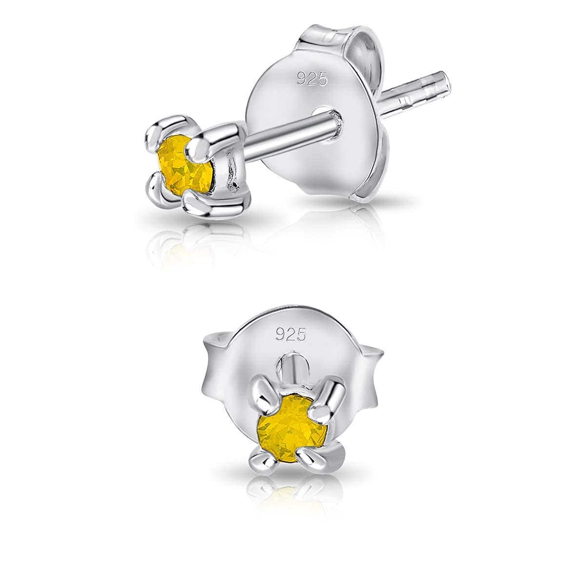 DTPSilver - 925 Sterling Silver Round TINY Stud Earrings made with Glittering Crystals from Swarovski® Elements - Diameter: 2 mm - Colour : Yellow Opal