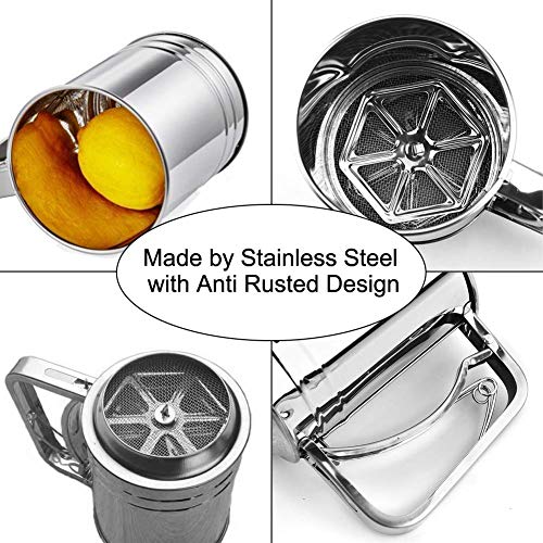 Flour Sifter, for Baking Stainless Steel 3 Cup Double Layers Sieve with Hand Press Design (1 Piece)