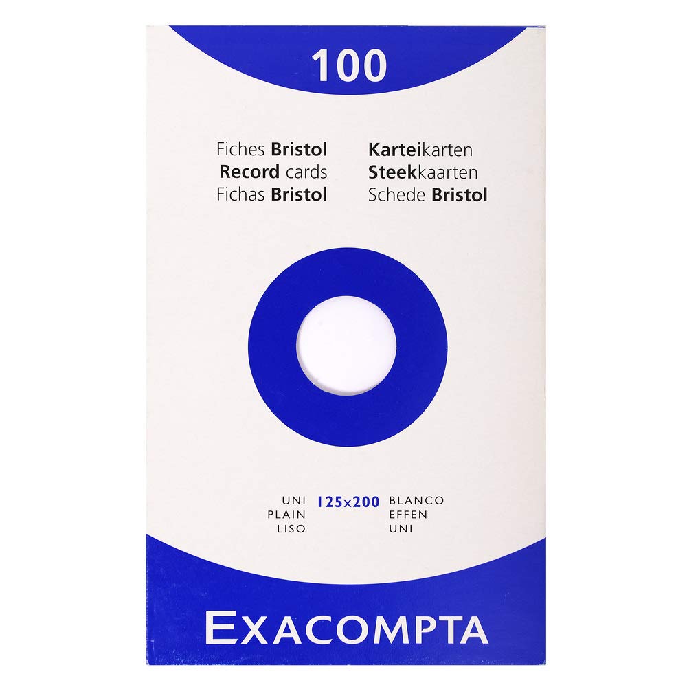Exacompta - Ref 13303E - Bristol Plain Record Cards (Pack of 100) - 125 x 200mm in Size, 205gsm Card, Compatible with Printers - Suitable for Exam Revision & Notes - White — image 1