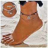 NewChiChi 2PCS Boho Layered Anklet Bracelet Handmade Beach Foot Jewelry for Women Girls
