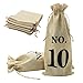 Shintop 10pcs Jute Wine Bags, 14 x 6 1/4 inches Hessian Wine Bottle Gift Bags with Drawstring for Blind Wine Tasting (Numbered, Brown)