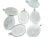 20 CleverDelights Oval Pendant Trays - Shimmering Silver Color - 22 x 30 mm - Pendant Blanks Cameo Bezel Settings - Custom Jewelry Making