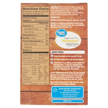 Great Value Hazelnut Cappuccino Mix Naturally Flavored Single Serve Cups, 0.53 oz, 18 count - Thumbnail 4