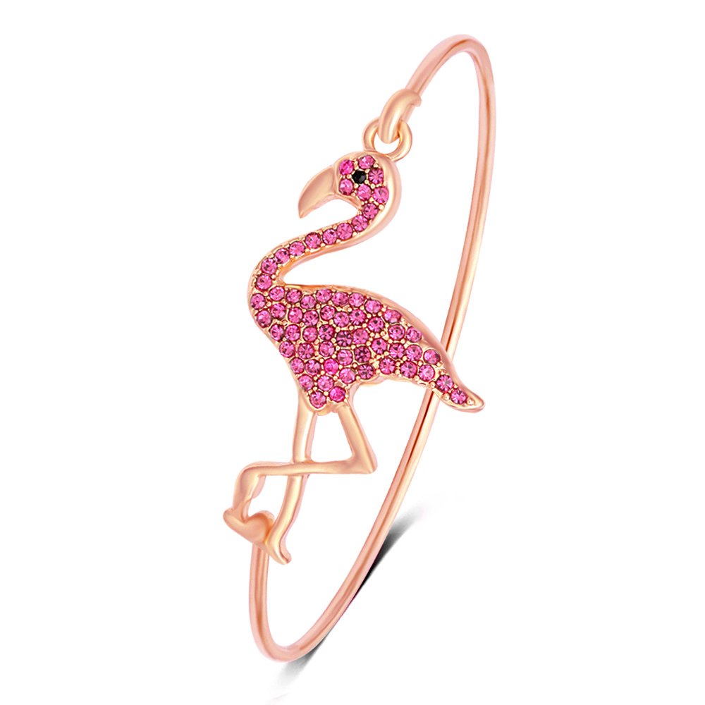SENFAI Full Rhinestone Flamingo Can Open Bangle for Women, Crystal,