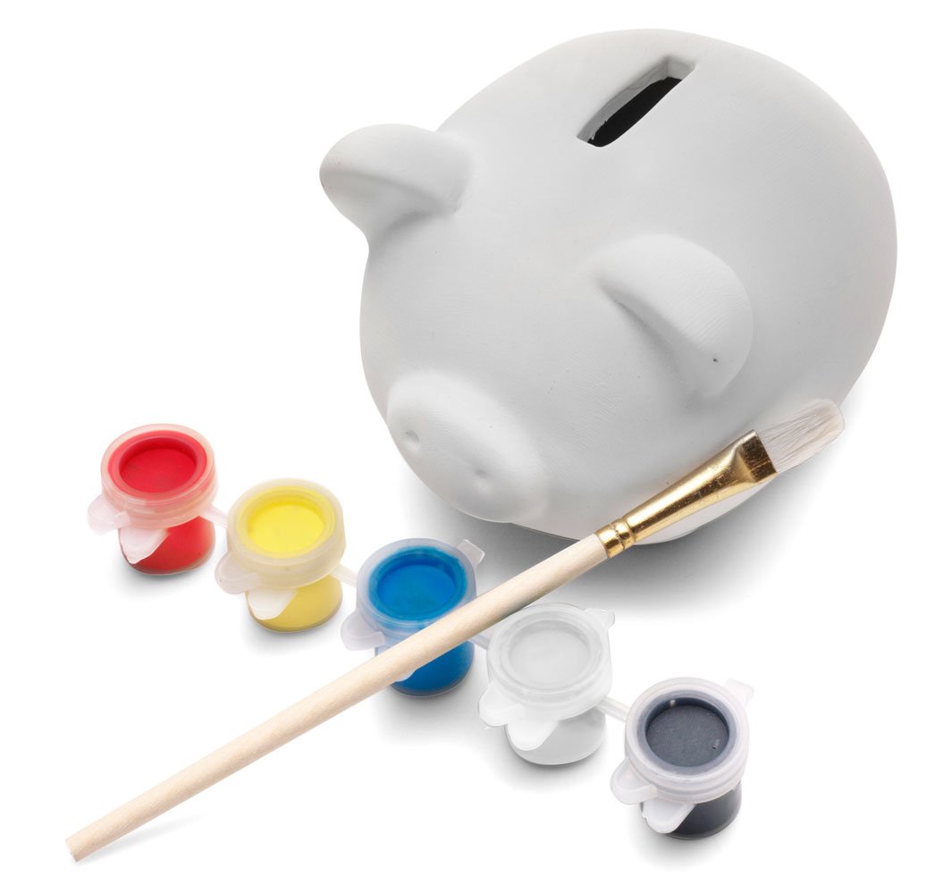 eBuyGB Paint Your Own Pottery Piggy Bank/Money Box, Ceramic, White (Pack of 6)