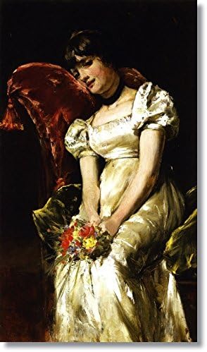 Yunart Young Girl with Flowers by William Merritt Chase Hand Made Reproduction on Canvas(16 inch * 28 inch ,Unframed)
