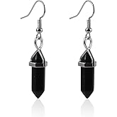 Healing Crystal Hexagonal Points Drop Dangle Earrings Set Quartz Natural Stone for Women Chakra Natural Quartz Stones Amethyst Gemstone Hook Spiritual Energy Gemstone Reiki Jewelry-Black