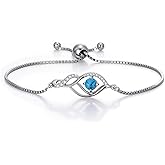 PEIMKO 925 Sterling Silver Round Turquoise Exquisite Bracelet with CZ Boho Style Bracelet Jewelry Gifts for Women Mother