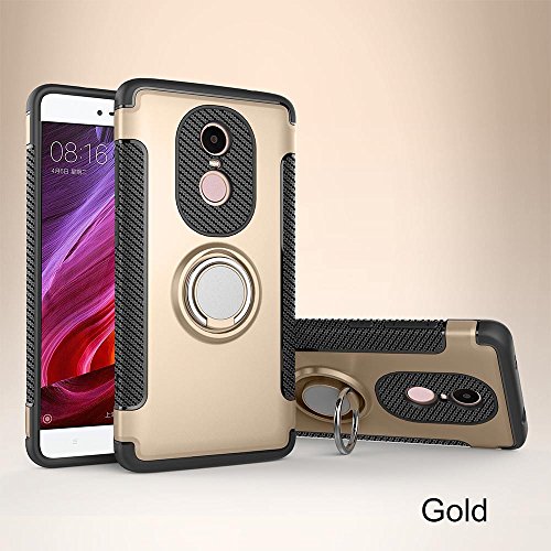Xiaomi Redmi Note 4, SODDOR Dual Layer 2 in 1 Heavy Duty Shockproof Protection Case with 360 Degree Rotating Finger Ring Holder and Magnet Car Holder Case for Xiaomi Redmi Note 4 (Gold)