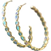 Boho Teardrop Turquoise Drop Dangle Earrings Vintage Opal Round Circle Earrings for Women Western Ethnic Jewelry Decorations