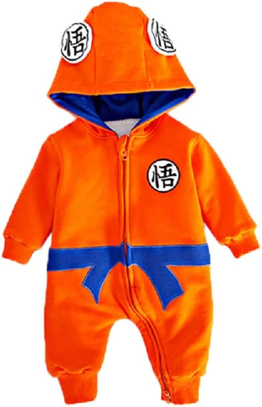 Thickened Flannel Baby Boys Jumpsuits Rompers, Anime Cartoon Dragon Ball Z Hooded Onesie Overalls for 0-2 Y Toddlers