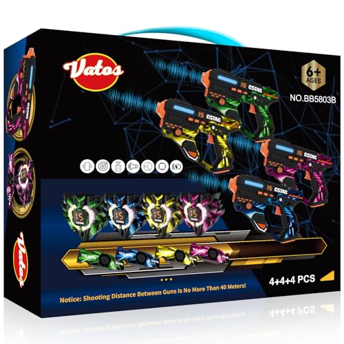 VATOS Rechargeable Laser Tag Game with 360° Sensors for 4 Players, 2.4GHz Infrared with Real Time Data Display, Family and Group Game for Kids Teens Gifts