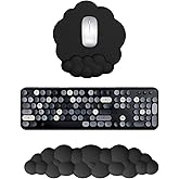 Cloud Keyboard Wrist Rest and Mouse Wrist Rest, Kawaii Memory Foam Wrist Support Mouse Pad for Typing Pain Relief, Cloud Palm Rest with Mousepad, Non-Slip Base for Home Office Computer Laptop (Black)