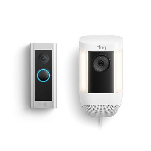 Ring Wired Doorbell Pro with Ring Spotlight Cam Pro, Plug-In White