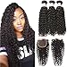 Beauty Forever Hair Unprocessed Brazilian Virgin Curly Hair Weave 3 Bundles with 1piece Free Part Lace Closure 100% Human Hair Extensions Natural Color (18 20 22+16closure)