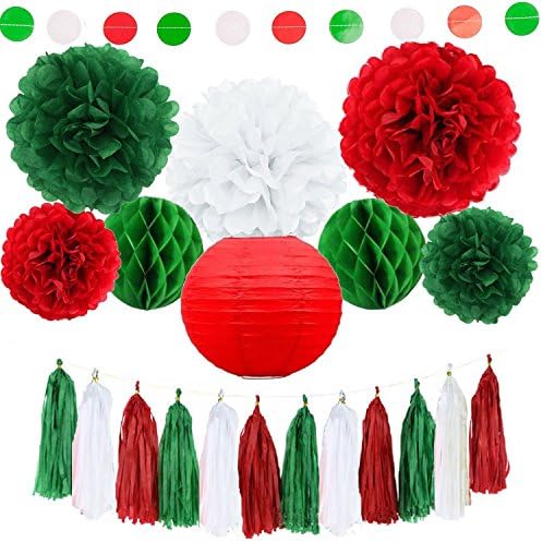 Tissue Paper Pom Poms - Gorgeous Assorted Paper Party Decorations Pack of Paper Flower Honeycombs Lanterns for Fiesta Wedding Birthday or Baby Shower by Kubert