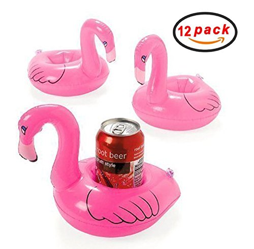 iFun iCool 12 PC Inflatable Flamingo Coasters,Thicken Inflatable Flamingo Drink Holders,Pool float,Floatation Devices