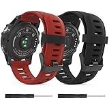 Garmin Fenix 3 / Fenix 5X Watch band, MoKo Soft Silicone Replacement [2 PACK] Watch Band for Garmin Fenix 3 / Fenix 3 HR / Fenix 5X Smart Watch - Black &amp; Dark Red