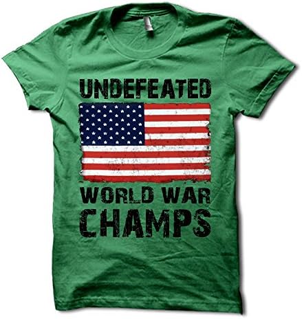 Undefeated World War Champs T-Shirt - American Flag Shirt - Mens Patriotic Tee (XXL, Green)