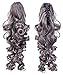 SWACC 12-Inch Short Screw Curls Claw Clip Ponytail Extensions Synthetic Clip in Drawstring Curly Ponytail Hairpiece Jaw Clip Hair Extension (Black Gray)