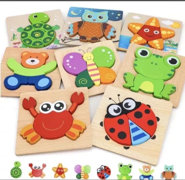 TOY Life 8 Pack Animal Shape Wooden Puzzles for Toddlers 1-3, Montessori Toys for 1 2 3+ Yrs Old Girl Boy, Puzzle for Kid, Baby Puzzle, Puzzles Toddler Toys Age 2-4, STEM Educational Learning Toy