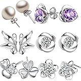 12 Pieces Small Cute Simple Post Stud Earrings Set for Girls Kids Silver Tone Mix and Match