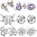 12 Pieces Small Cute Simple Post Stud Earrings Set for Girls Kids Silver Tone Mix and Match