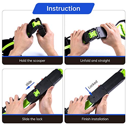 DMATEC Dog Pooper Scooper for Large Dogs, Foldable Pet Poop Waste Pick Up Rake with Portable Long Handle - Durable Spring Easy to Use for Grass, Dirt, Gravel Pick Up (2 Pack)